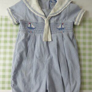 Vintage Carriage Boutique Boys' Smocked Sailor Romper, Size 18 Months